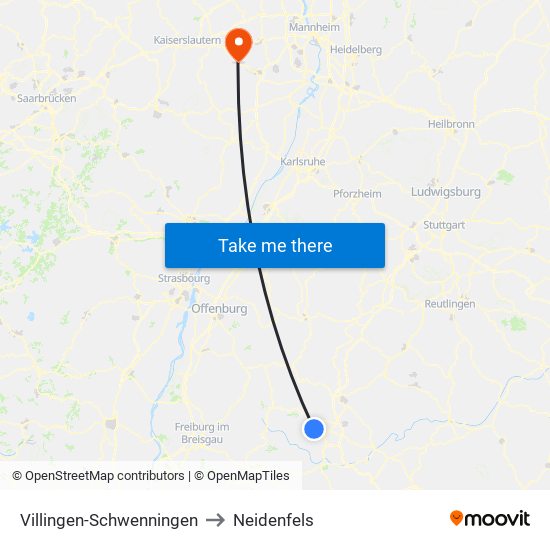 Villingen-Schwenningen to Neidenfels map