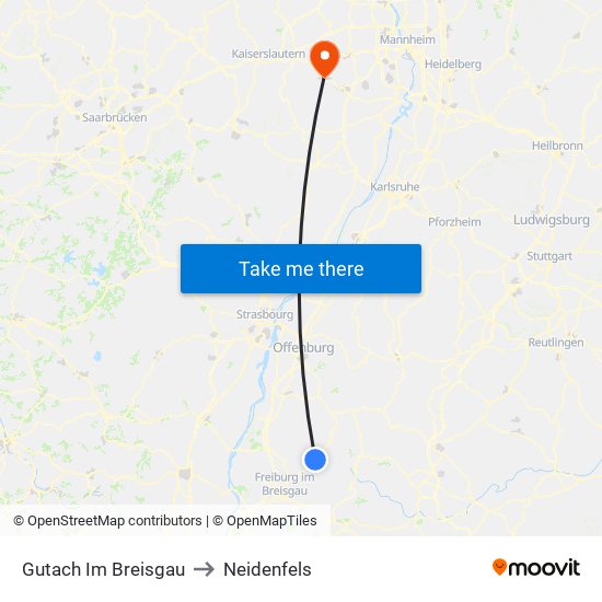 Gutach Im Breisgau to Neidenfels map
