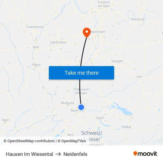 Hausen Im Wiesental to Neidenfels map