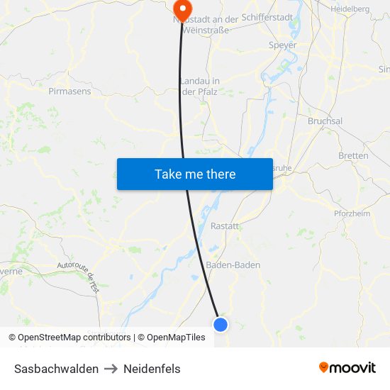 Sasbachwalden to Neidenfels map