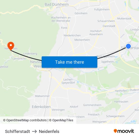 Schifferstadt to Neidenfels map