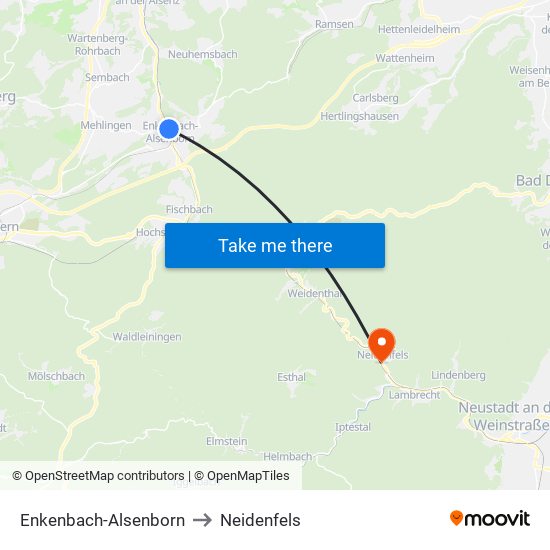 Enkenbach-Alsenborn to Neidenfels map