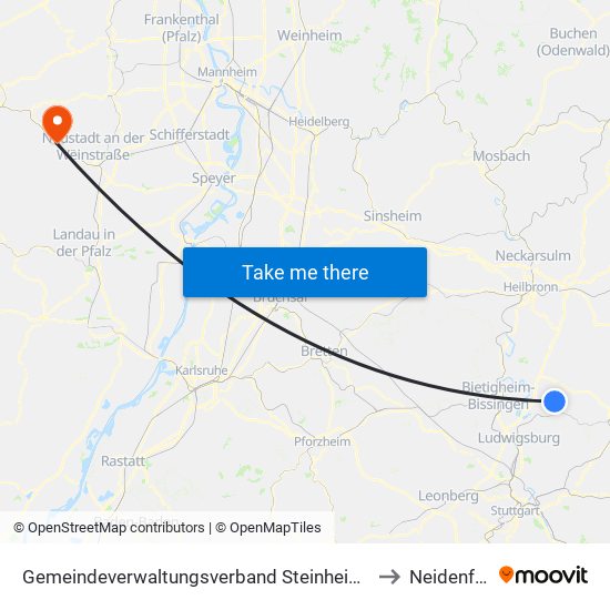 Gemeindeverwaltungsverband Steinheim-Murr to Neidenfels map