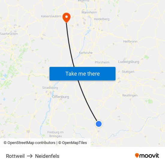 Rottweil to Neidenfels map