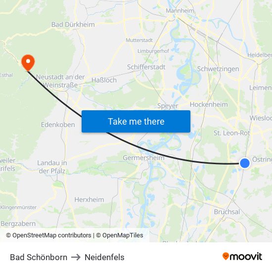 Bad Schönborn to Neidenfels map