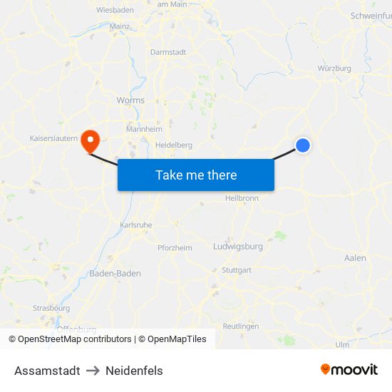 Assamstadt to Neidenfels map