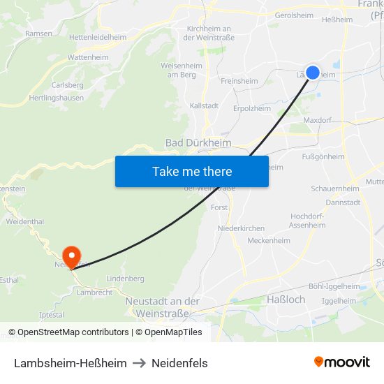 Lambsheim-Heßheim to Neidenfels map