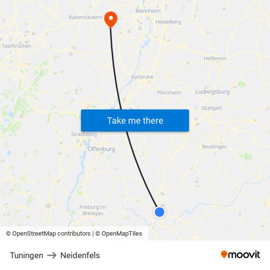 Tuningen to Neidenfels map