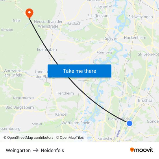 Weingarten to Neidenfels map