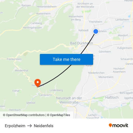 Erpolzheim to Neidenfels map