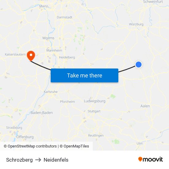 Schrozberg to Neidenfels map