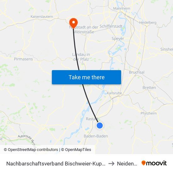 Nachbarschaftsverband Bischweier-Kuppenheim to Neidenfels map