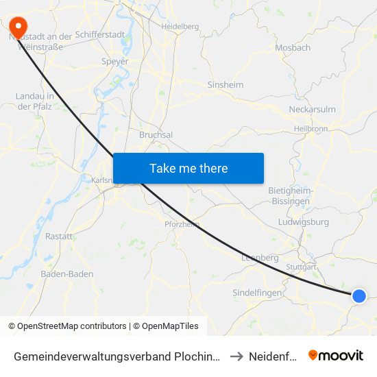 Gemeindeverwaltungsverband Plochingen to Neidenfels map