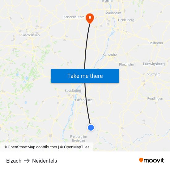 Elzach to Neidenfels map