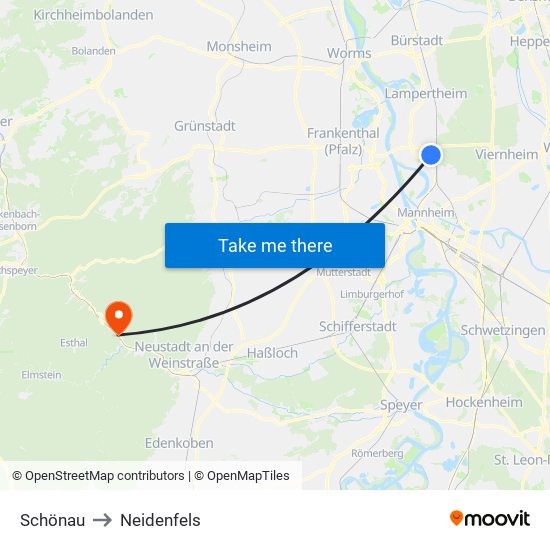 Schönau to Neidenfels map