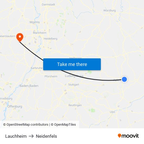 Lauchheim to Neidenfels map