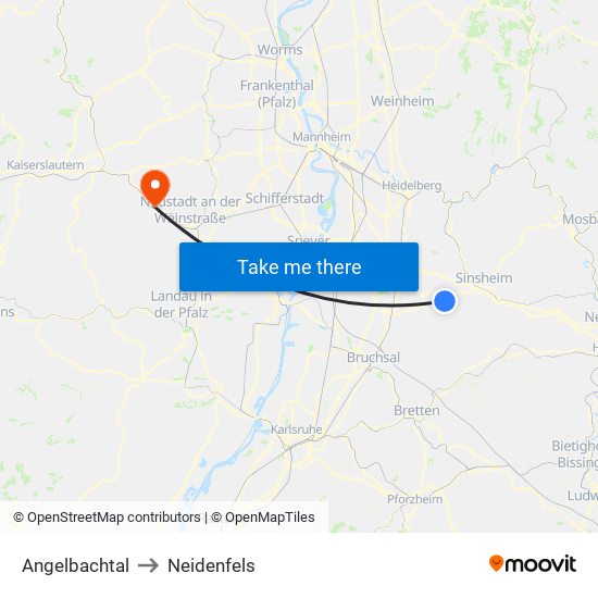 Angelbachtal to Neidenfels map