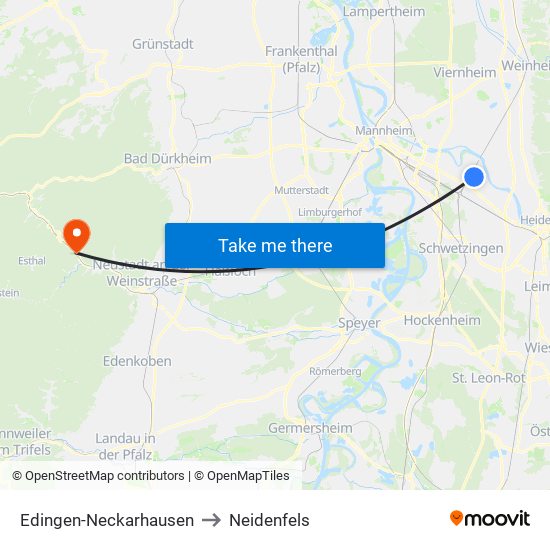 Edingen-Neckarhausen to Neidenfels map