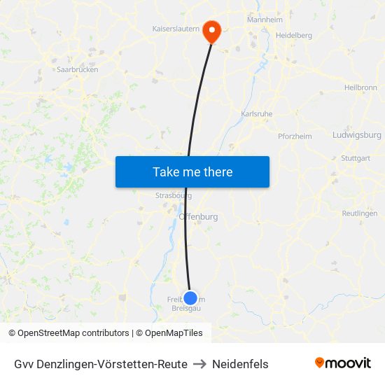 Gvv Denzlingen-Vörstetten-Reute to Neidenfels map