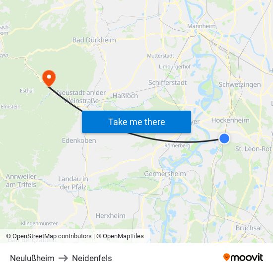 Neulußheim to Neidenfels map