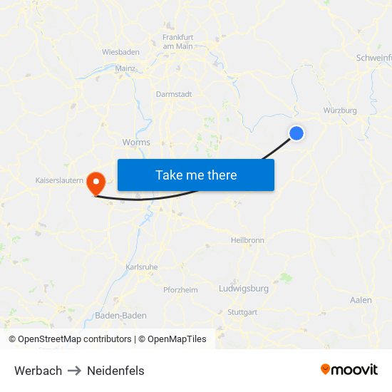 Werbach to Neidenfels map