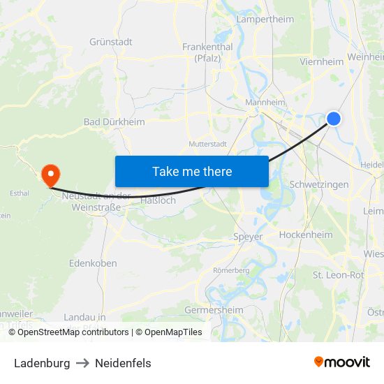 Ladenburg to Neidenfels map