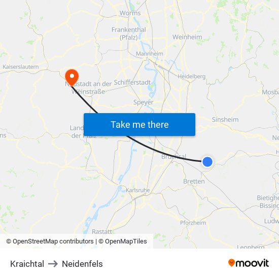 Kraichtal to Neidenfels map