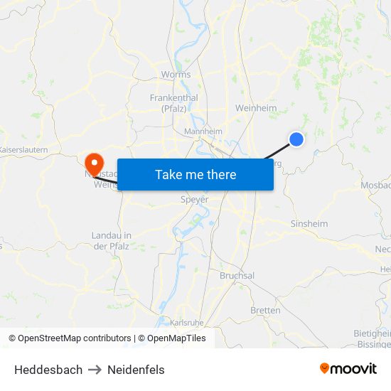 Heddesbach to Neidenfels map