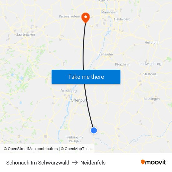 Schonach Im Schwarzwald to Neidenfels map