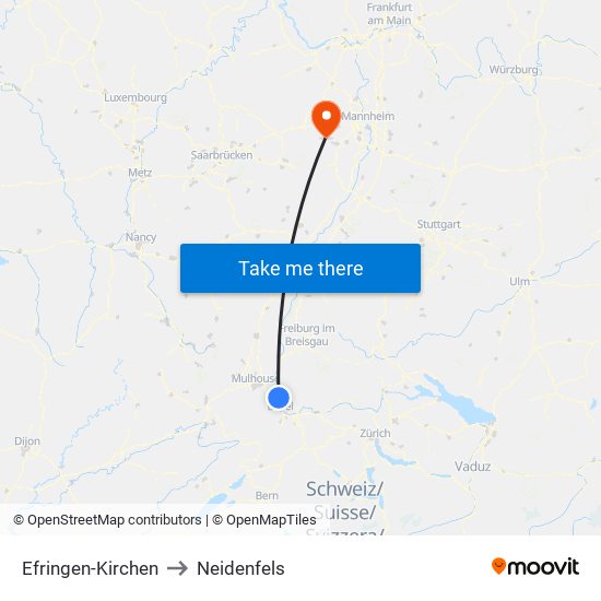 Efringen-Kirchen to Neidenfels map