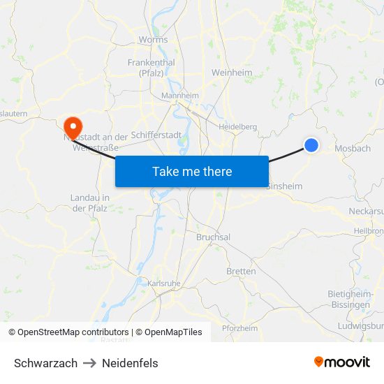 Schwarzach to Neidenfels map