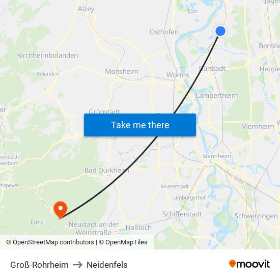 Groß-Rohrheim to Neidenfels map