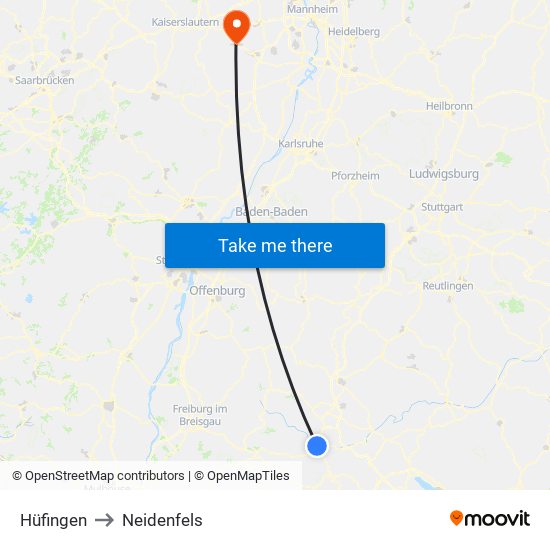 Hüfingen to Neidenfels map