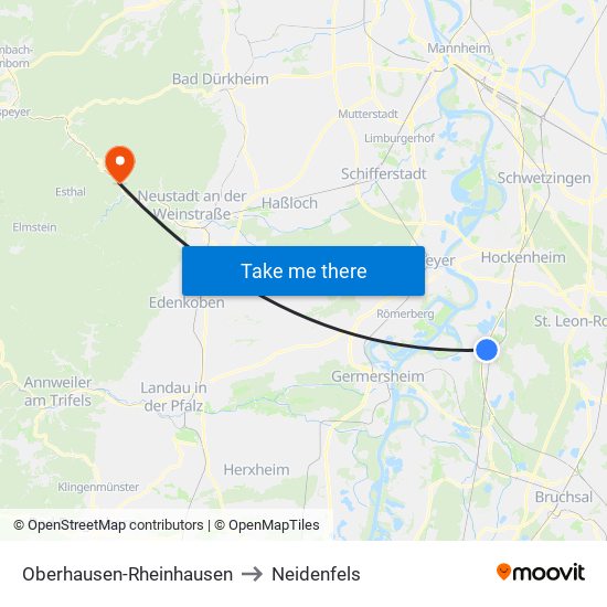 Oberhausen-Rheinhausen to Neidenfels map