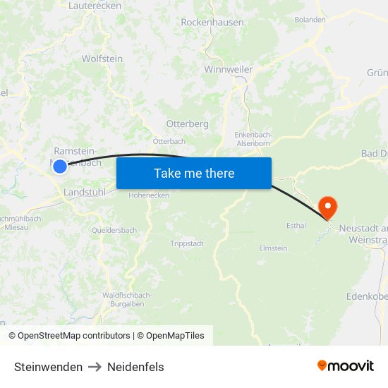 Steinwenden to Neidenfels map