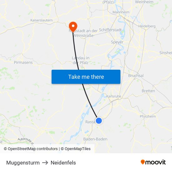 Muggensturm to Neidenfels map