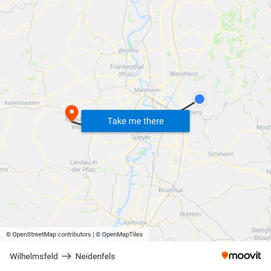 Wilhelmsfeld to Neidenfels map