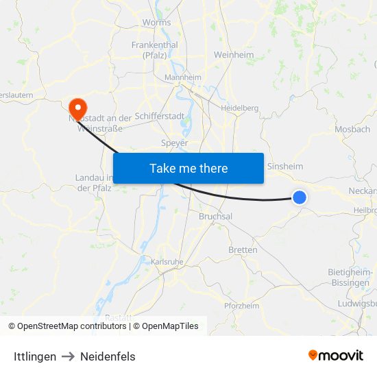 Ittlingen to Neidenfels map