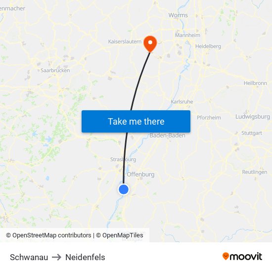 Schwanau to Neidenfels map