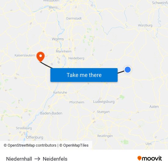 Niedernhall to Neidenfels map