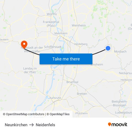 Neunkirchen to Neidenfels map