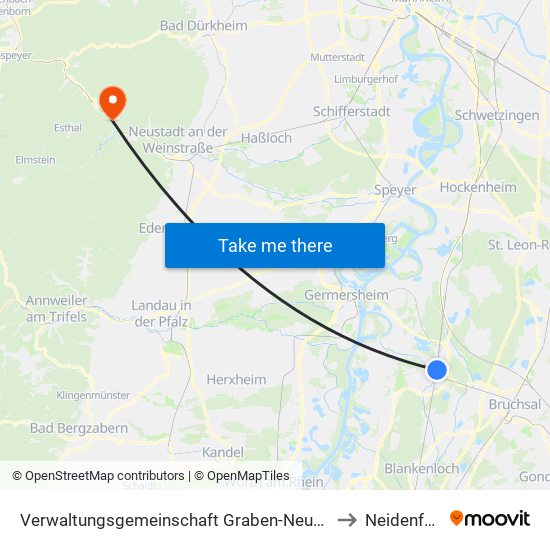 Verwaltungsgemeinschaft Graben-Neudorf to Neidenfels map
