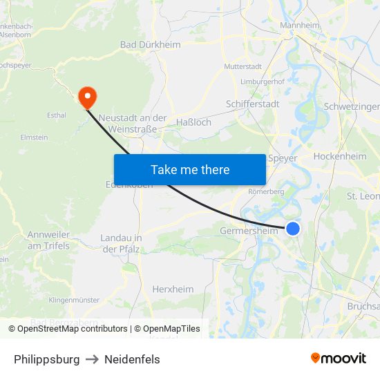 Philippsburg to Neidenfels map