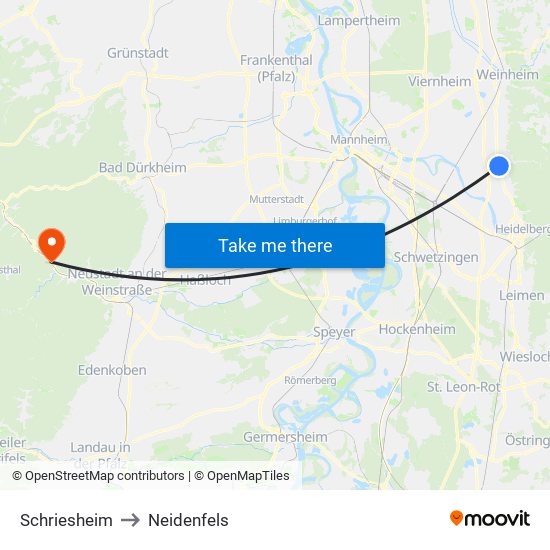 Schriesheim to Neidenfels map