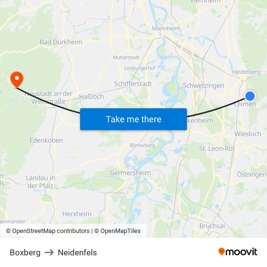 Boxberg to Neidenfels map