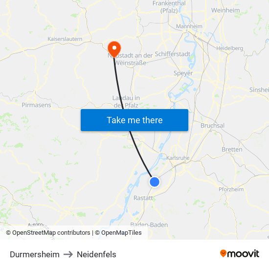 Durmersheim to Neidenfels map