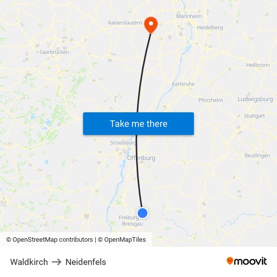 Waldkirch to Neidenfels map