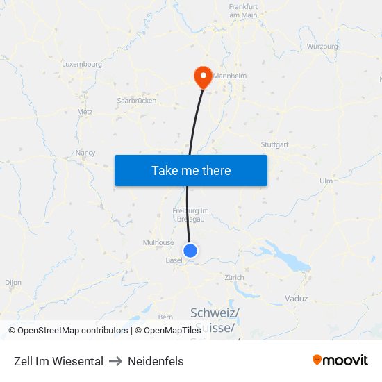 Zell Im Wiesental to Neidenfels map