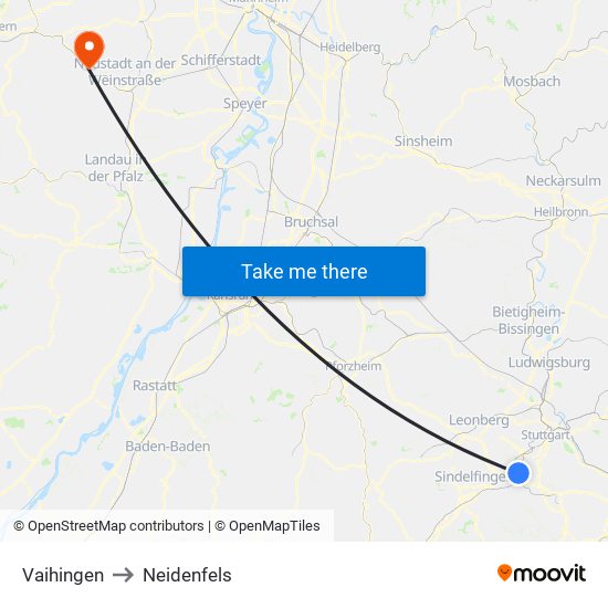 Vaihingen to Neidenfels map