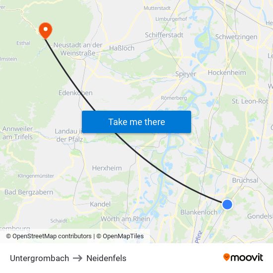 Untergrombach to Neidenfels map